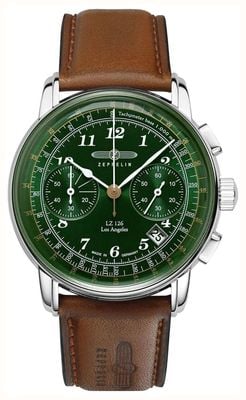 Zeppelin Men's LZ 126 Los Angeles (44mm) Green Dial / Brown Leather Strap 7614-4