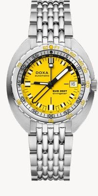 DOXA SUB 250T GMT Divingstar (40mm) Yellow Iconic Dial / Stainless Steel Rice-Grain Bracelet Watch 855.10.361.10