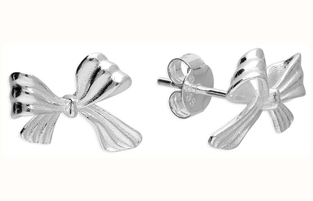 James Moore CME Silver Ribbon Bow Stud Earrings H6279/S