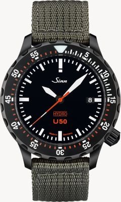 Sinn U50 HYDRO S 5000m (41mm) Black Dial / Olive Grey Textile Strap Watch 1051.020 OLIVE TEXTILE