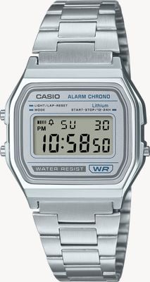 Casio Vintage Alarm Chrono (33.2mm) Blue Digital Dial / Stainless Steel Bracelet A158WEA-7EF