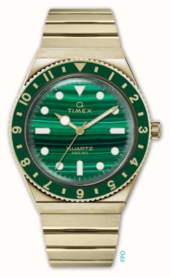 Timex Q Diver Inspired (36mm) Green Malachite Dial / Gold-Tone Stainless Steel Bracelet TW2V92200