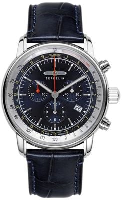 Zeppelin LZ 14 Marine Quartz Chronograph (42mm) Dark Blue Dial / Dark Blue Leather Strap 8888-3