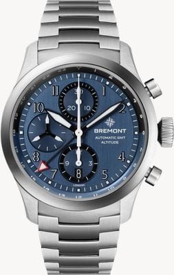 Bremont Altitude Chronograph GMT Automatic (42mm) Brushed Blue Galvanic Metal Dial / Stainless Steel Strap Watch ALT42-CHR-G-SS-BL-B