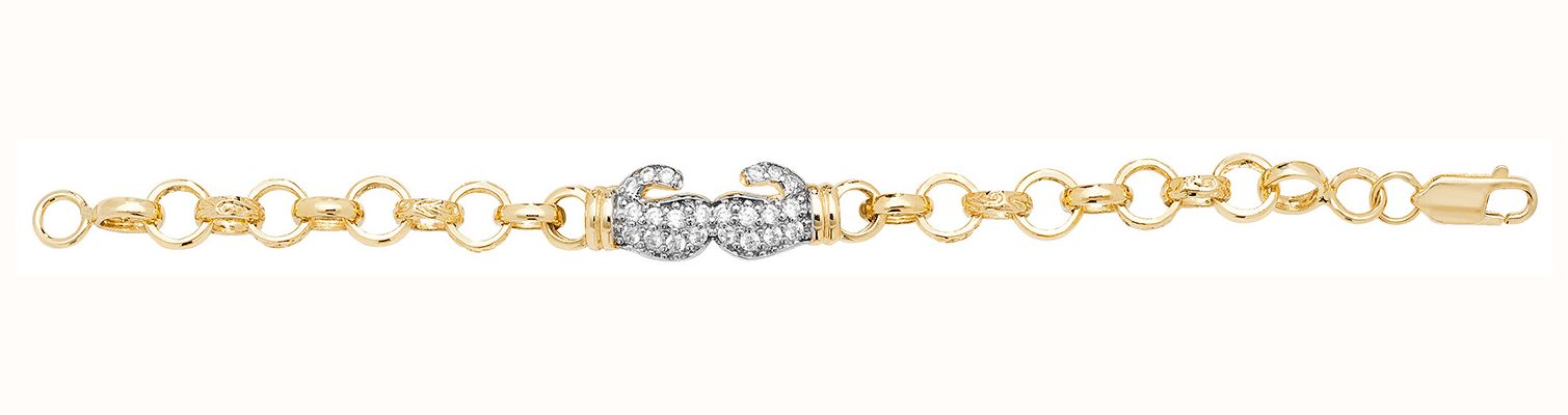 James Moore TH Babies' 9ct Yellow Gold Cubic Zirconia Boxing Glove Bracelet BR611CZ