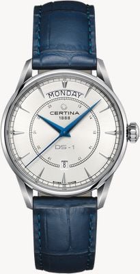 Certina Men's DS-1 Day Date (40mm) White Dial / Blue Leather Strap C0294301601100