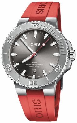 ORIS Aquis Date Relief Automatic (43.5mm) Grey Sunray Dial / Red Rubber Strap 01 733 7789 4153-07 4 23 36FC