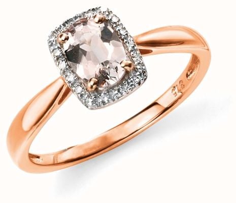 Elements Gold 9k Rose Gold Diamond Pink Morganite Ring Size EU 54 (UK N) GR517P 54