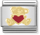 Nomination Classic Bear With Heart 18ct Gold & Steel Enamel Charm 030253/32