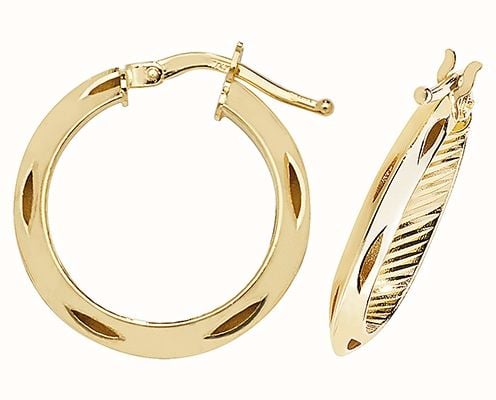 James Moore TH 9k Yellow Gold Diamond Cut Hoop Earrings 15 mm ER051