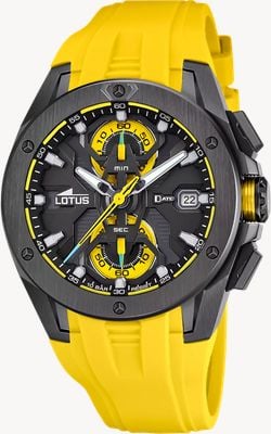 Lotus Vortex Quartz Chronograph (44mm) Black & Yellow Dial / Yellow Rubber Strap L18943/1
