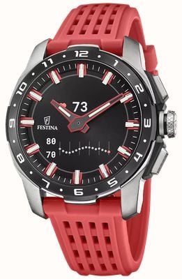 Festina Connected Full D Hybrid Smartwatch (44mm) Digital Display / Red Silicone Strap F23305/4