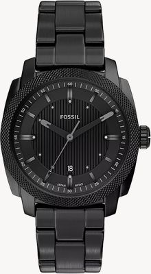 Fossil Machine 41 mm Three-Hand Date Black Stainless Steel Watch FS6186