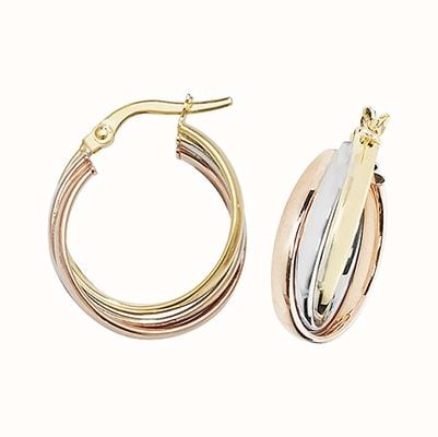 James Moore TH 9k Tri Colour Gold Hoop Earrings 15 mm ER1000-15