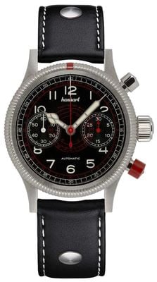 Hanhart PIONEER TachyTele Automatic (40mm) Black Dial / Black Leather Rivet Strap - M 712.210-0010