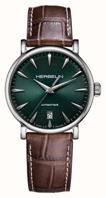 Herbelin Inspiration Automatic (38mm) Green Guilloché Dial / Brown Leather Strap 2047AP16MA
