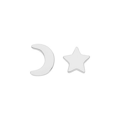 Treasure House G51262 Silver Moon And Star Stud Earrings Jewellery