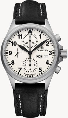 Damasko DC57 Chronograph TOP Automatic (40mm) Luminova C1 White Dial / Black Leather Strap DC57 BLACK LEATHER