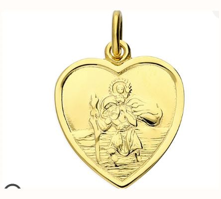 James Moore CME Silver Gold Plate Medium Heart St Christopher Pendant H4736/Y