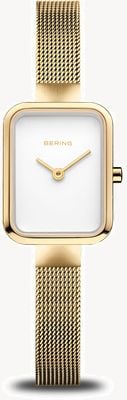 Bering Classic Petite Square | White Dial | Gold PVD Steel Mesh 14520-334