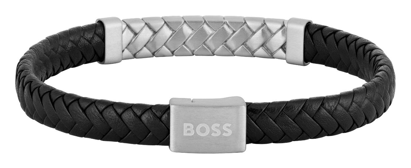BOSS 1580674M Men's Leather Black Braided Cuff Jewellery