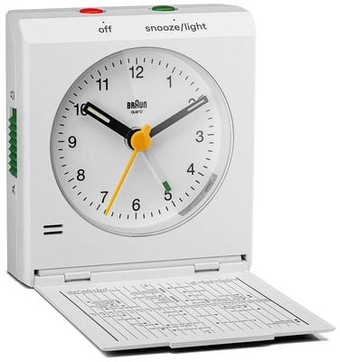 Braun BC05 Classic Analogue Travel Alarm Clock - White - W7.2cm x H7.8cm BC05W