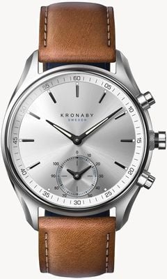 Kronaby SEKEL Hybrid Smartwatch (43mm) Silver Dial / Brown Italian Leather Strap S0713/1