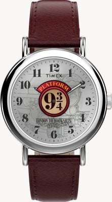 Timex x Harry Potter Weekender Platform 9 3/4 (37mm) Silver Dial / Red Leather Strap TW2Y76200