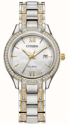 Citizen Women's Eco-Drive Silhouette Crystal Mother of Pearl Dial Two-Tone Stainless Steel Bracelet FE1234-50D