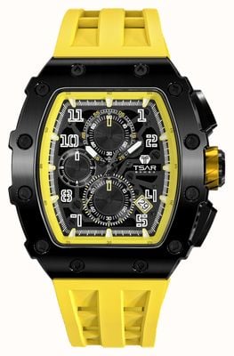 TSAR BOMBA Elemental Series Quartz Calendar (43.5mm) Black Dial / Yellow Silicone Strap TB8204Q-07