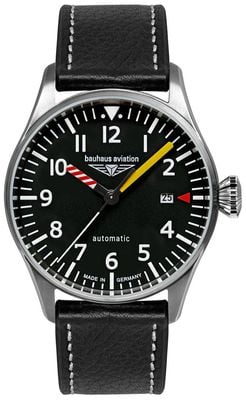 Bauhaus Men's Aviation Automatic (40mm) Black Dial / Black Leather Strap 2762-5