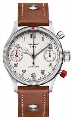 Hanhart PIONEER TwinDicator Automatic Chronograph (45mm) Antique White Dial / Light Brown Leather Strap - M 731.200-0210