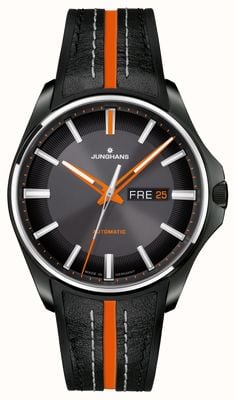 Junghans Meister S Day/Date Automatic (44.2mm) Brushed Anthracite Dial / Black Hybrid Rubber Strap 27/4612.00