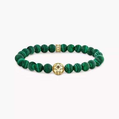 Thomas Sabo Gold-plated Beads Bracelet With Green Malachite A2145-140-6-L19