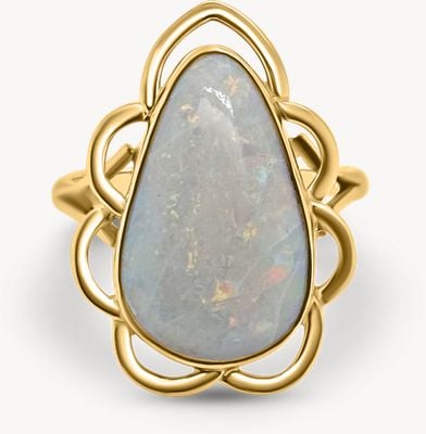 Pre-owned 9ct Yellow Gold Large Opal Pear Shaped Ring J31023