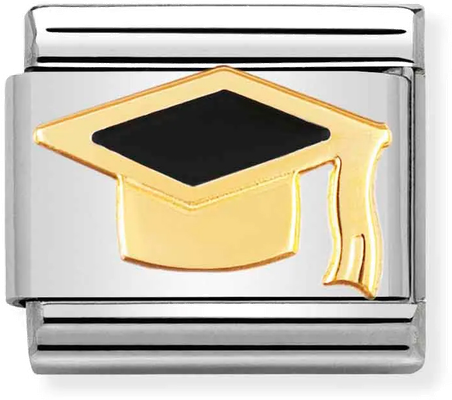 Nomination Classic GRADUATION CAP in Stainless Steel with Enamel and 18ct Gold Plating Charm 030223/08