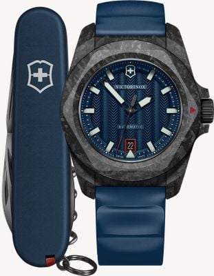 Victorinox I.N.O.X. Carbon Automatic + Spartan Swiss Army Knife (41mm) Blue Dial / Blue Rubber Strap 242022.1