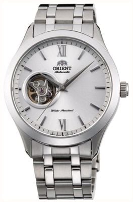 Orient Bambino Open-Heart Mechanical (38.5mm) Silver Dial / Stainless Steel Bracelet TAG03001W0
