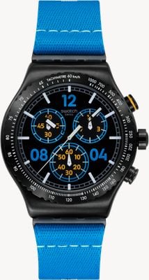 Swatch MOMENTS IN BLUE (43mm) Black Dial / Blue Textile Strap YVB100
