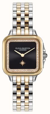 Olivia Burton Grosvenor (28mm) Black Square Dial / Two-Tone Stainless Steel Bracelet 24000124