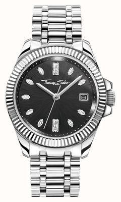 Thomas Sabo Divine Crystal (33mm) Black Sunray Dial / Stainless Steel Bracelet WA0406-201-203-33