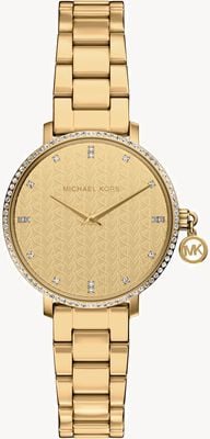 Michael Kors Pyper Crystal (32mm) Gold Patterned Dial / Gold PVD Stainless Steel Bracelet MK7572