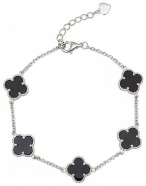 Sterling Silver Black Onyx 5 Clover Bracelet BN98107