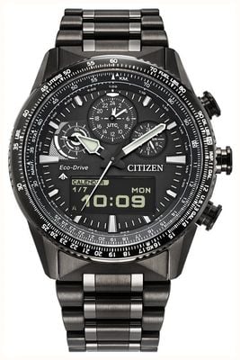 Citizen Eco-Drive Promaster Skyhawk Chronograph (43mm) Black Dual-Display Dial / Grey Steel Bracelet JV2005-58E