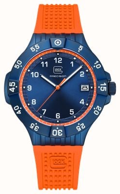 GLOCK Precision Date Quartz Limited Edition (43mm) Blue Sunray Dial / Orange Silicone RTF Strap & Blue Textile Strap GW-15-8-22