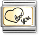 Nomination Classic Heart Outline Love You 18ct Gold & Steel Charm 030284/60