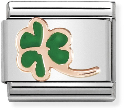 Nomination Classic Clover 9ct Rose Gold & Steel Enamel Charm 430202/01