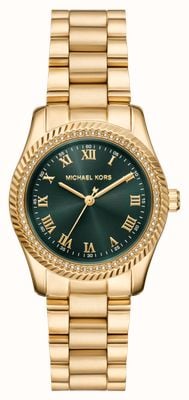 Michael Kors Mini Lexington Quartz (33mm) Green Sunray Dial / Gold PVD Stainless Steel Bracelet MK7622