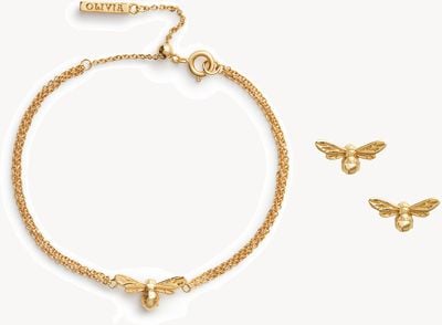 Olivia Burton Lucky Bee Gold Plated Earrings & Bracelet Gift Set OBJGSET60