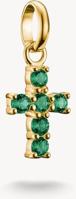 Thomas Sabo Thomas Sabo Gold-Toned Metal & Green Nanocrystal Cross Pendant CC1206-M01-6